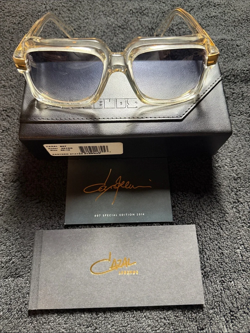 Cazal Clear Translucent Square Sunglasses with Gold Accents and Gradient Lenses